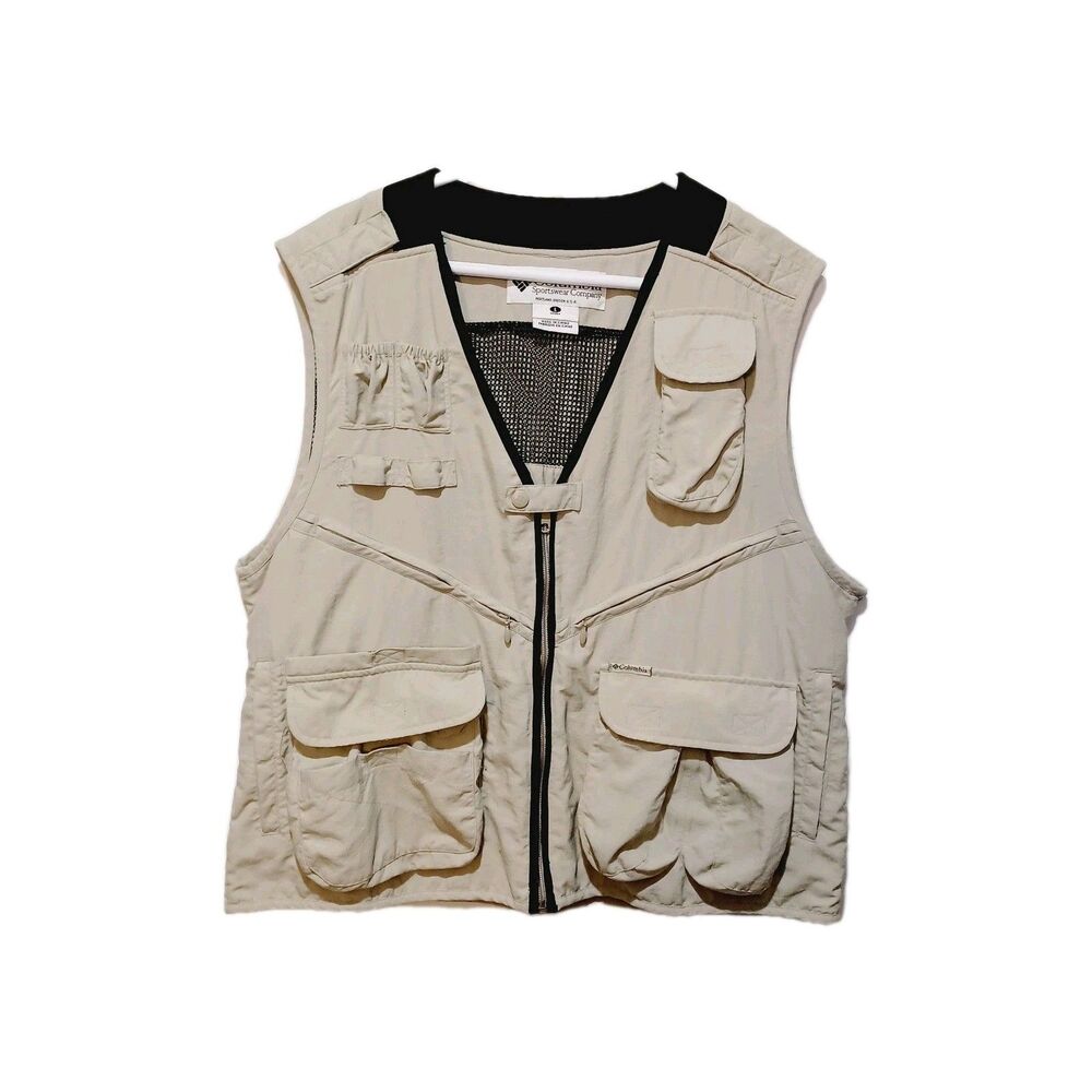 Columbia Vest Mens Tan Khaki Trekker Hunting Fishing Utility Sz Large
